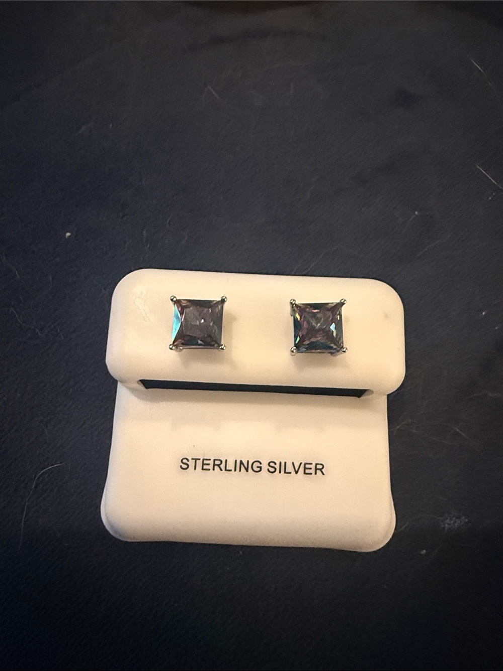Sterling Silver Square Mystic Topaz Stud Earrings - Iridescent Purple